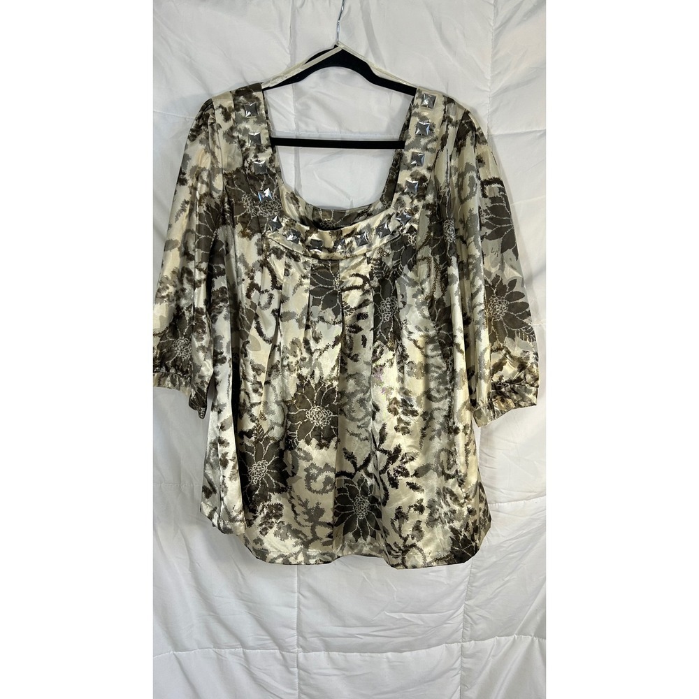 Esmeralda Fashions 3X Square Neck Floral Print‎ Polyester 3/4 Sleeve Tunic Top